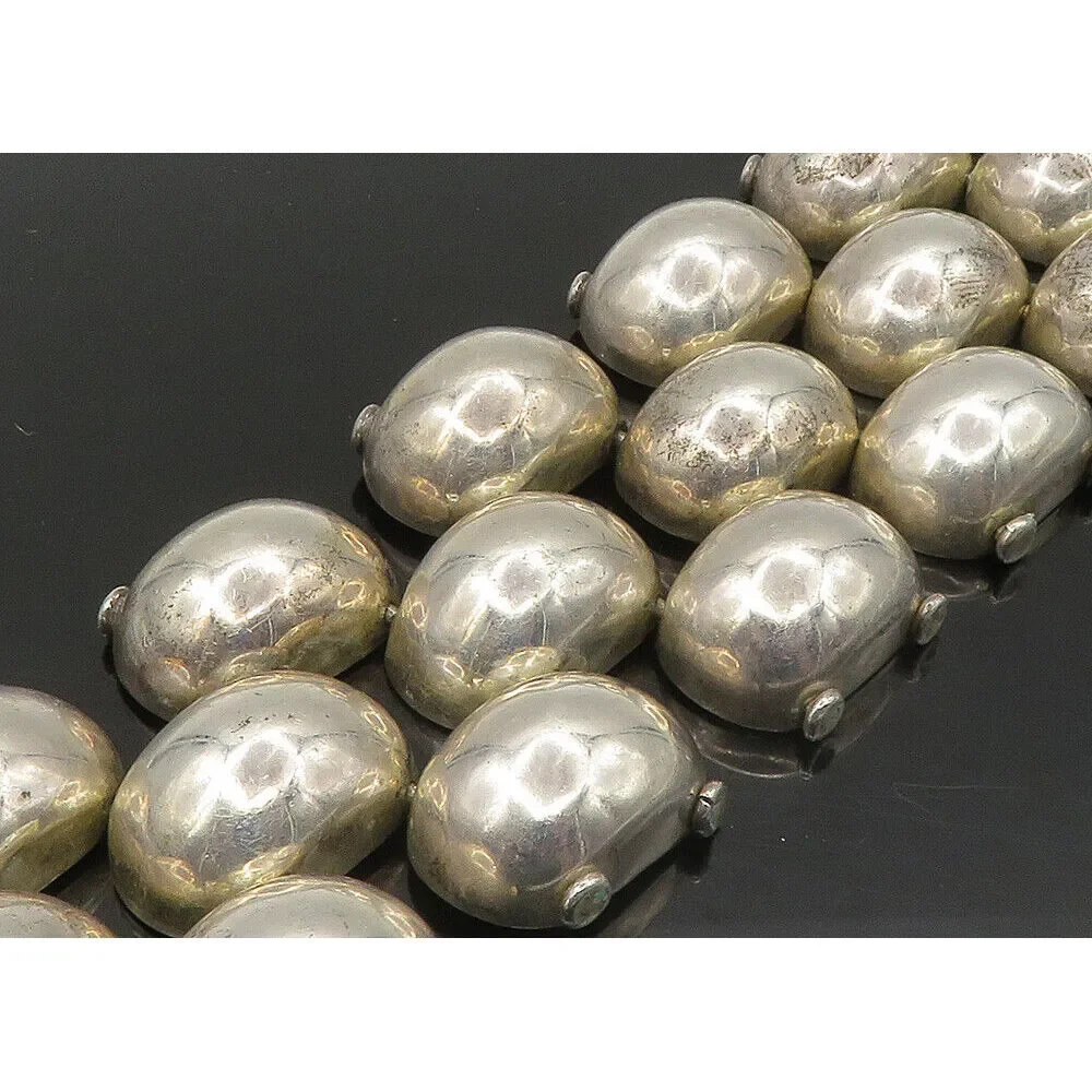 MEXICO 925 Sterling Silver - Vintage Heavy Shiny Dome Chain Bracelet - BT9042 - Picture 5 of 10